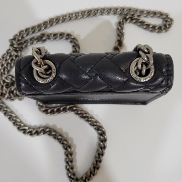 KURT GEIGER Black Leather Quilted Mini Purse w/ Silver Chain - Picture 6 of 8